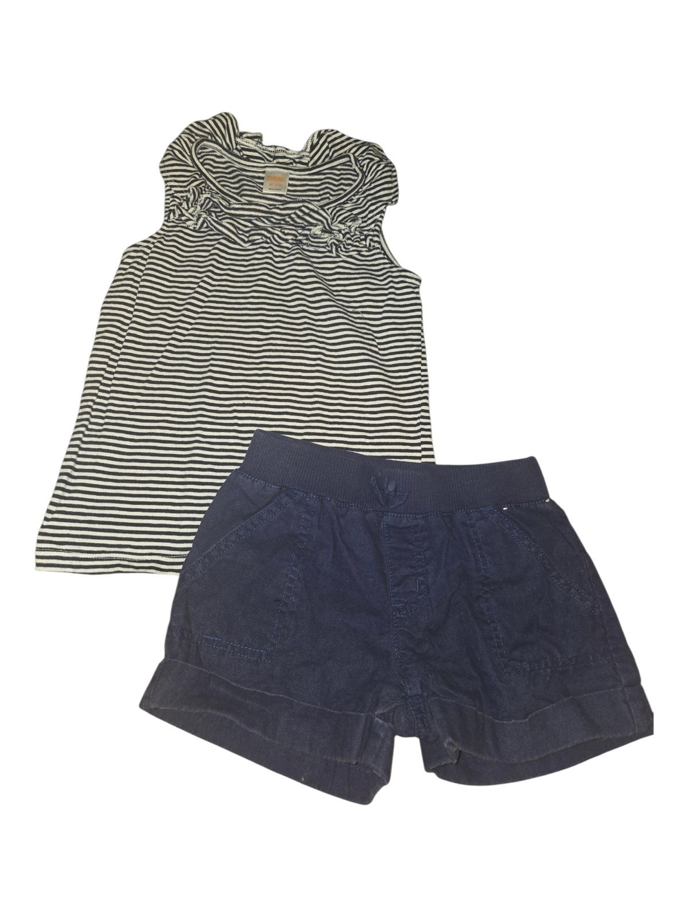 Gymboree Black & White Striped Ruffle Tank with Navy Shorts Set